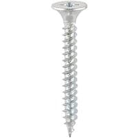 Timco zinc drywall screw with fine thread, silver finish, flat head, and Phillips drive.