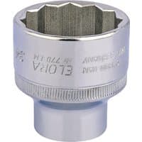 Elora Bi-Hexagon Socket, 1/2" Sq. Dr., 34mm, shiny silver finish with engraved branding and textured grip.
