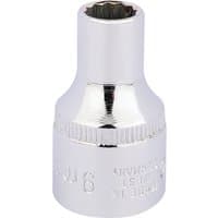 Elora Bi-Hexagon Socket, 1/2" Sq. Dr., 9mm, shiny chrome finish with engraved size marking.
