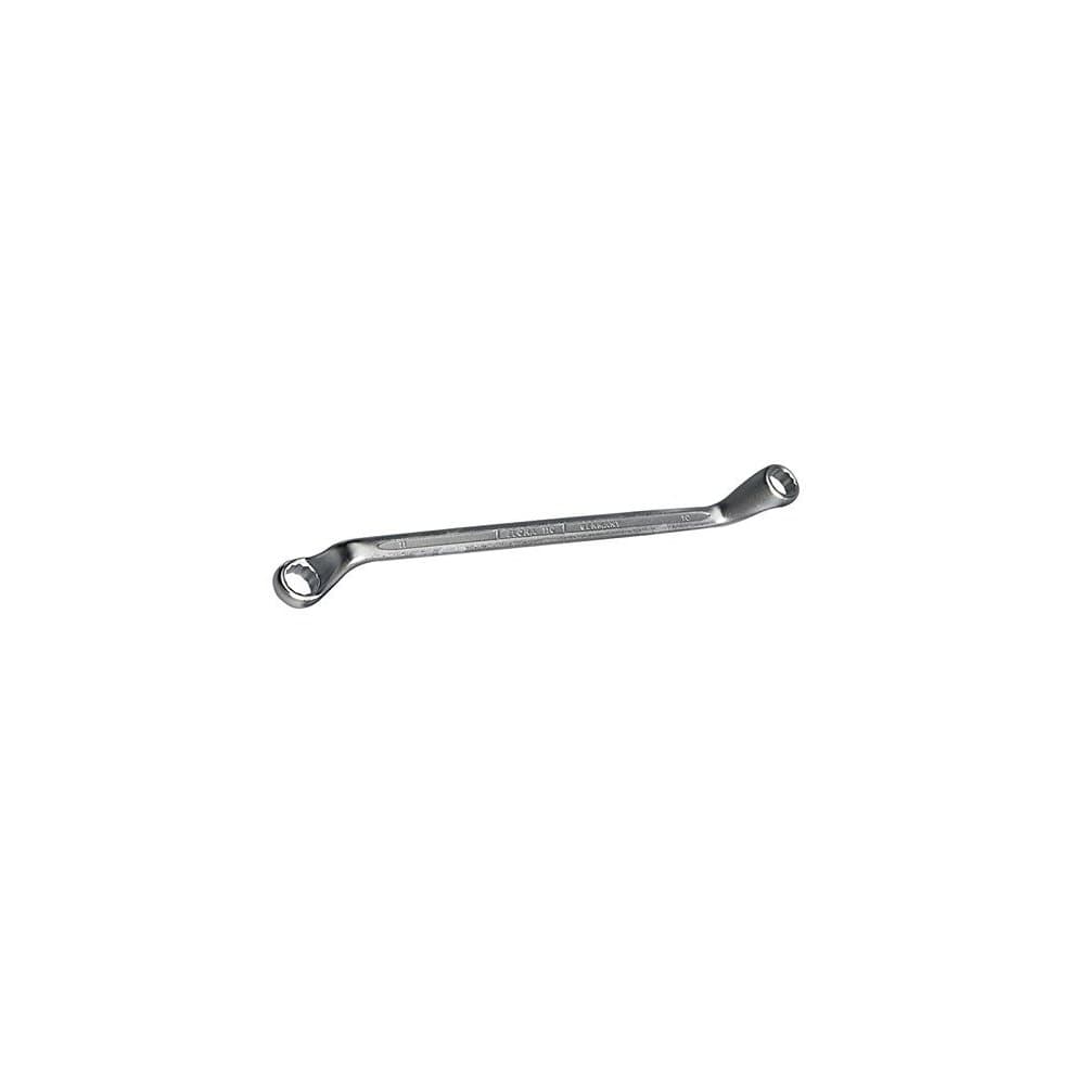 Silver 10mm x 11mm deep crank metric ring spanner by Elora, featuring a polished finish and two ring ends for gripping nuts and bolts securely.