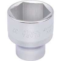 Elora silver hexagon socket, 1/2" square drive, 32mm size, engraved branding, smooth finish, knurled grip.