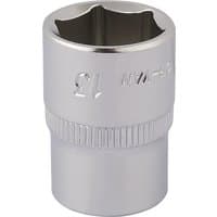 Silver Elora hexagon socket, 1/4" square drive, 13mm size, with engraved markings and a knurled grip.