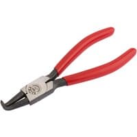 Bent internal circlip pliers with red handles and silver jaws, designed for 8-25mm circlips by Elora.