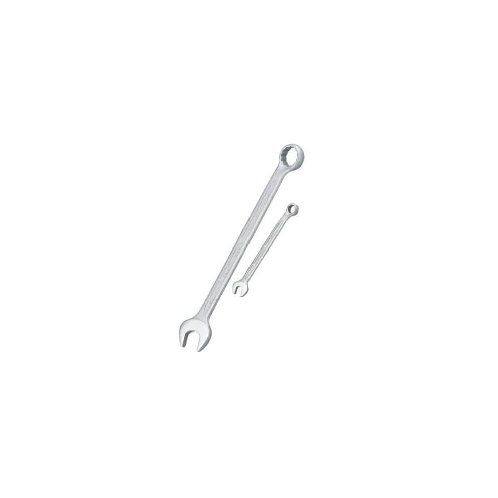 Silver 25mm long combination spanner by Elora, featuring a polished finish, with a ring end and an open end for versatile use in tightening or loosening nuts and bolts.