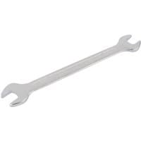 Silver Elora long metric double open end spanner, 13 x 14mm, with polished finish and angled open ends.