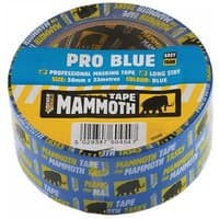 Blue Everbuild Sika Pro masking tape, 50mm x 33m, with yellow "Mammoth" branding and easy-tear feature.