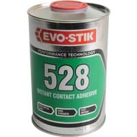 Silver Evo-stik 528 Contact Adhesive can with green label and red cap.