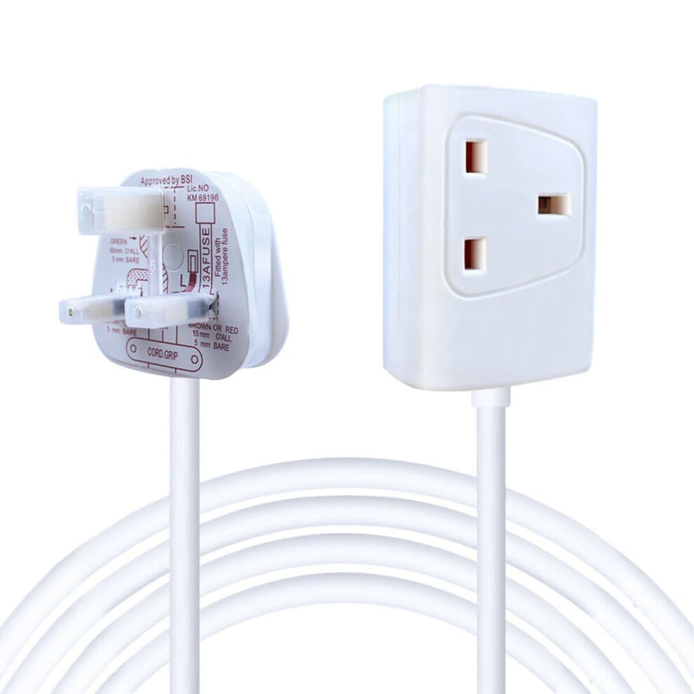 Black 10M extension lead featuring a 13A plug and socket, with a durable white plastic casing and a flexible white cable, designed for indoor use.