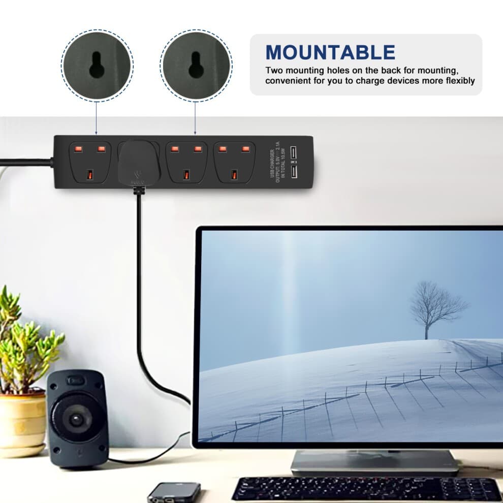 ExtraStar 13A 5m 4 Socket Black Unswitched Extension Lead with 2 USB Port - image 4