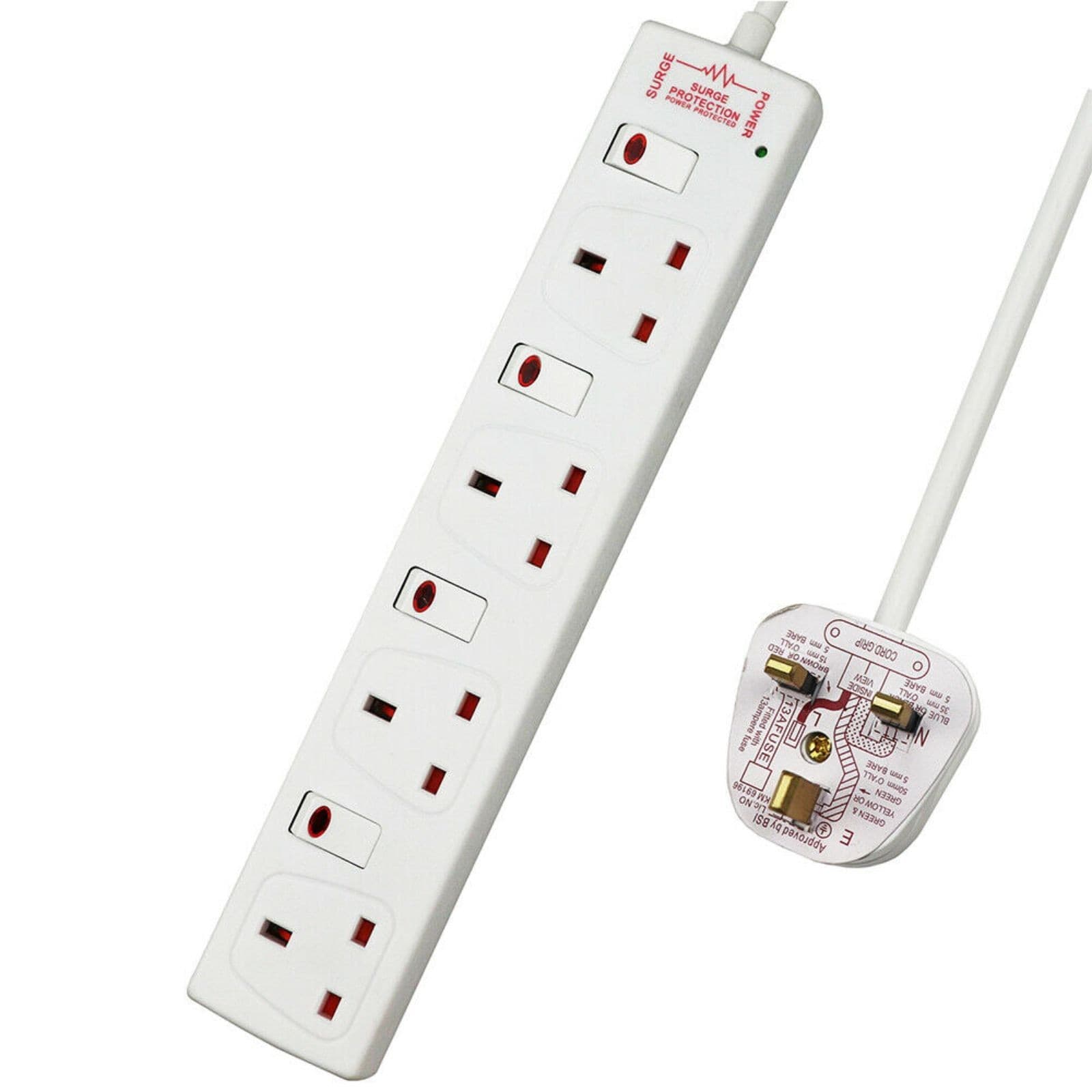 ExtraStar White 13A 1m 4 Socket Individually Switched Surge Protected Extension Lead - image 2