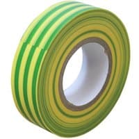 Green and yellow striped Faithfull PVC electrical tape roll, 19mm x 20m.