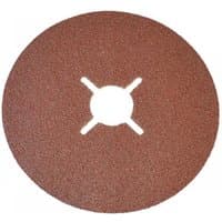 Brown Faithfull sanding disc, resin bonded, 115 x 22mm, 40 grit, circular with a central hole and radial slits.