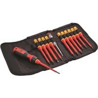Faithfull 13 Piece Quick Change VDE Insulated Screwdriver Set with red and yellow handles in black case
