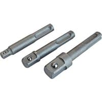 Faithfull 3 Piece SDS Plus to Square Drive Adaptor Set, silver metal adaptors with round and square ends.