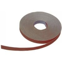 Brown Faithfull sanding roll, 50m x 25mm, with aluminum oxide cloth, rolled with visible inner core.