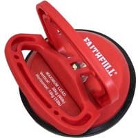 Red Faithfull single pad suction lifter, 120mm pad, with ergonomic handle and white logo on top.