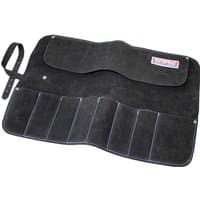 Black Faithfull 8 Pocket Leather Chisel Roll with strap and stitched pockets for tool storage.