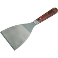 Faithfull 100mm stripping knife with wide stainless steel blade and wooden handle with brass rivets.