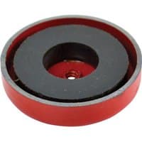 Red and black Faithfull shallow magnet, circular with a central hole, 44.5mm diameter, 6.35mm thickness.