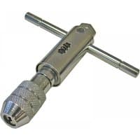 Silver Faithfull tap wrench ratchet with T-handle and knurled grip, suitable for M6-M10 taps.