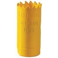 Yellow Faithfull Bi-Metal Cobalt Holesaw 25mm with jagged cutting edge and embossed text.