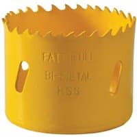 Yellow Faithfull Bi-Metal Cobalt Holesaw 65mm with jagged edge and side cutouts for efficient drilling.