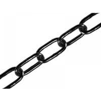 Black japanned chain, 5.0mm thickness, 2.5m length, glossy finish, by Faithfull, max load 160kg.