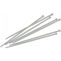 White Faithfull cable ties, 4.8 x 250mm, pack of 100, featuring a smooth surface and locking teeth.