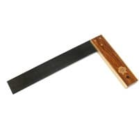 Faithfull Carpenters Try Square with a dark metal blade and a polished wooden handle featuring brass rivets.