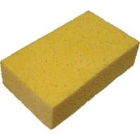 Yellow rectangular Faithfull cellulose sponge with porous texture and rounded edges.