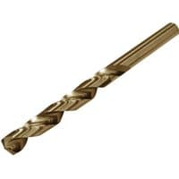Cobalt-coated Faithfull jobber drill bit with spiral flutes and a sharp, pointed tip.
