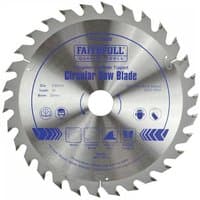 Silver Faithfull Tct circular saw blade, 230mm diameter, 30 teeth, blue text and graphics on the surface.