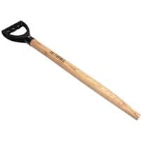 Faithfull FSC ash bent taper spade fork handle with black D-grip and smooth wooden finish.