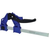 Blue Faithfull Heavy Duty Lever Clamp with black handle and silver metal bar.