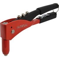 Red Faithfull Heavy Duty Riveter with black handle, three silver rivet heads, and a metal latch.