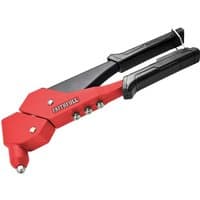 Red Faithfull heavy duty riveter with black handles and 360° rotating head.