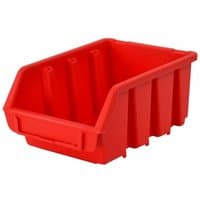 Red Faithfull interlocking storage bin, size 2L, with open front and ribbed sides, measuring 116 x 212 x 75mm.