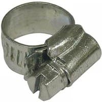 Stainless steel hose clip with adjustable screw, 13-20mm diameter, silver finish, by Faithfull.