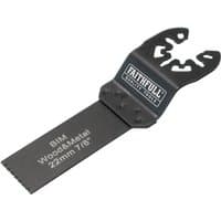Faithfull 22mm flush cut wood/bi-metal blade, black with toothed edge and branded handle.