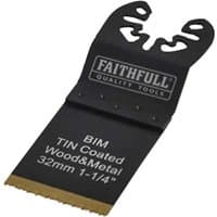 Faithfull black titanium oscillating saw blade with 32mm width, BIM TIN coated for wood and metal cutting.