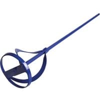 Blue Faithfull mixer paddle with long metal shaft and spiral mixing blades.