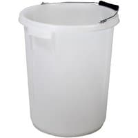 White Faithfull mixing bucket, 25 litre capacity, with a metal handle and black grip, cylindrical shape.
