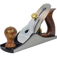 Faithfull No.4 Smoothing Plane with wooden handles, silver blade, and black base.