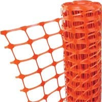 Orange plastic mesh barrier fencing roll with rectangular openings.
