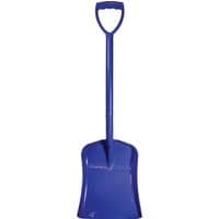 Blue Faithfull plastic shovel with a wide rectangular blade and D-shaped handle.