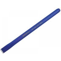 Blue Faithfull cold chisel, 200mm long, 13mm wide, with beveled edge and engraved text on the handle.