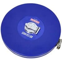 Blue Faithfull rounded long tape measure, 50M/165Ft, with 13mm width and metal winding handle.