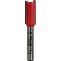 Faithfull router bit with red two-flute cutting head, 10.0 x 19mm, 1/4-inch silver shank.