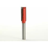 Faithfull router bit TCT two flute with red coating, 9.5 x 25mm size, 1/4 inch silver shank.