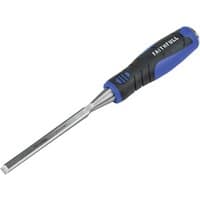 Faithfull Soft Grip Bevel Edge Wood Chisel with blue and black handle and polished steel blade
